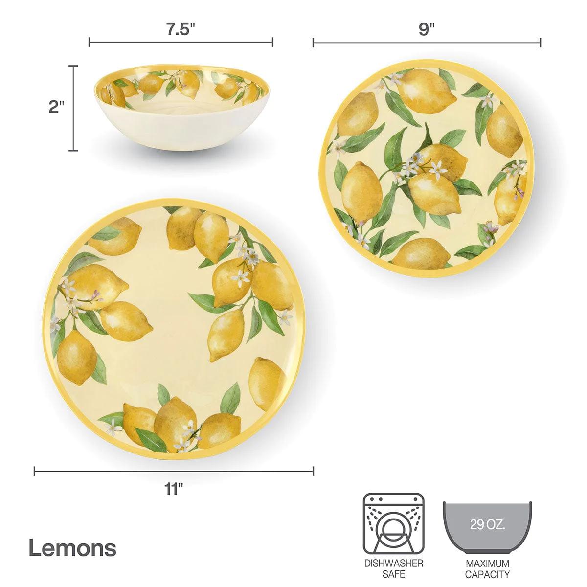 Lemons Outdoor Melamine Dinnerware Set