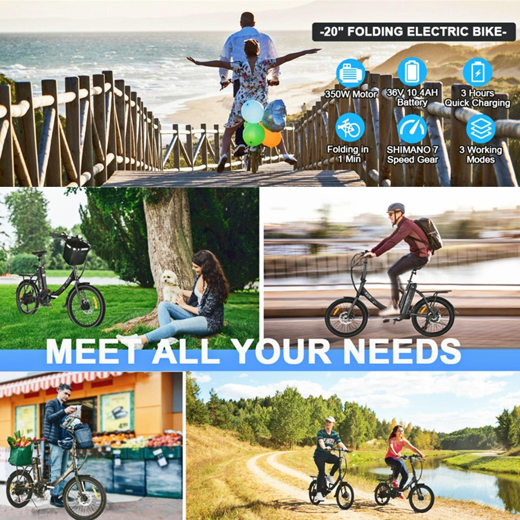 20 In. Folding Electric Mountain Bike Electric Bicycle with Super Lightweight Magnesium Alloy Wheel, LarCapacity Removable Lithium-Ion Battery (36V 350W)
