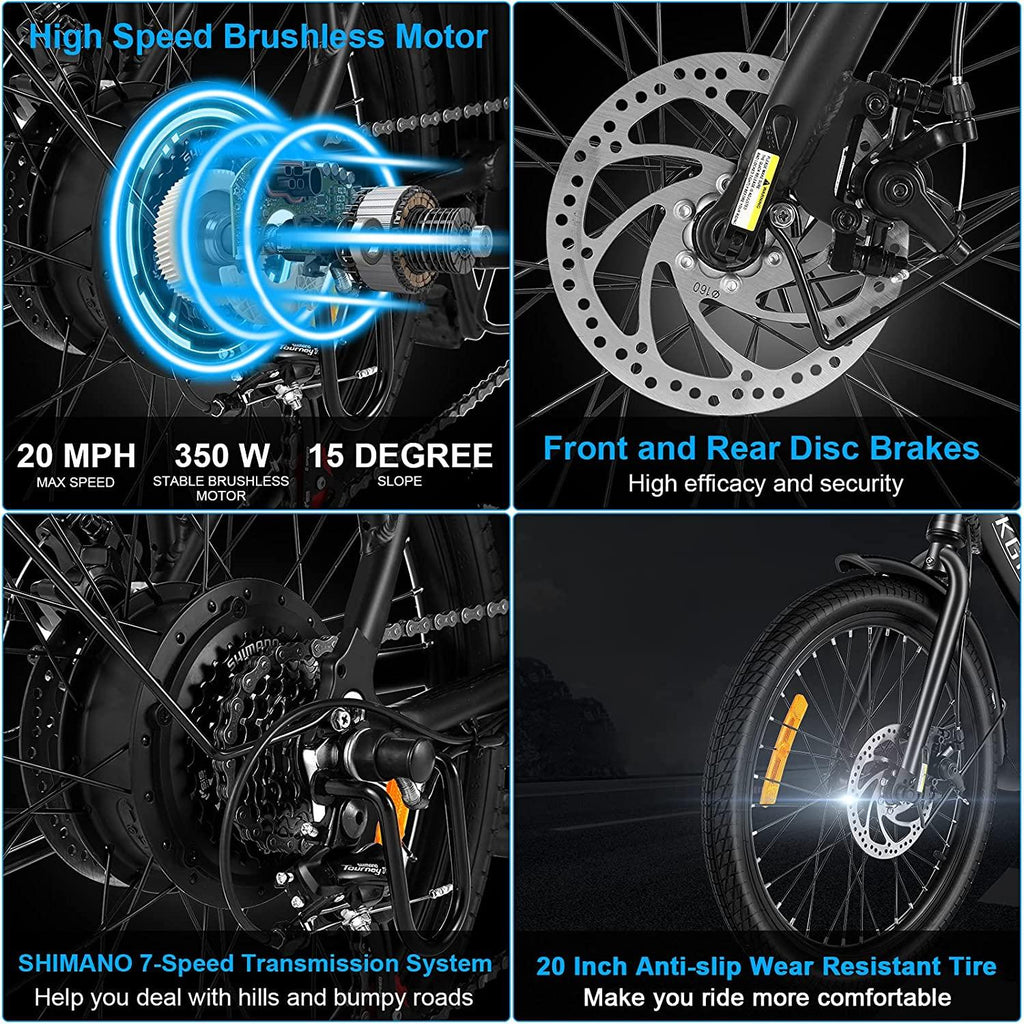 20 In. Folding Electric Mountain Bike Electric Bicycle with Super Lightweight Magnesium Alloy Wheel, LarCapacity Removable Lithium-Ion Battery (36V 350W)