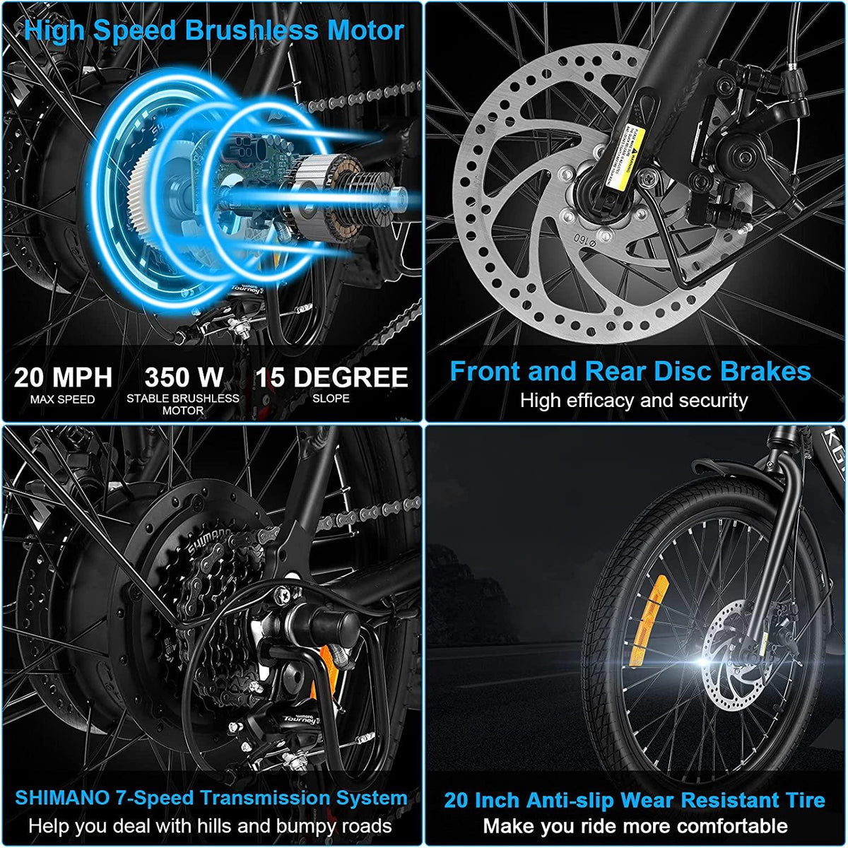 20 In. Folding Electric Mountain Bike Electric Bicycle with Super Lightweight Magnesium Alloy Wheel, LarCapacity Removable Lithium-Ion Battery (36V 350W)