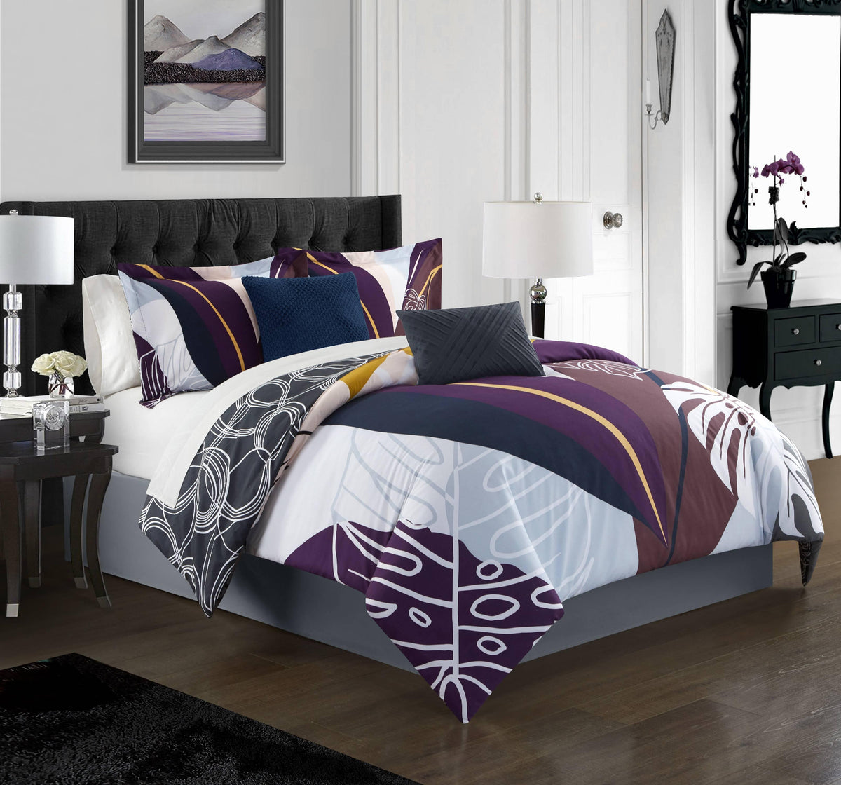 Chic Home Contemporary Floral 9 Piece Comforter Sets, Queen