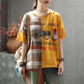 women embroidered cartoon retro casual t-shirt