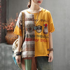 women embroidered cartoon retro casual t-shirt