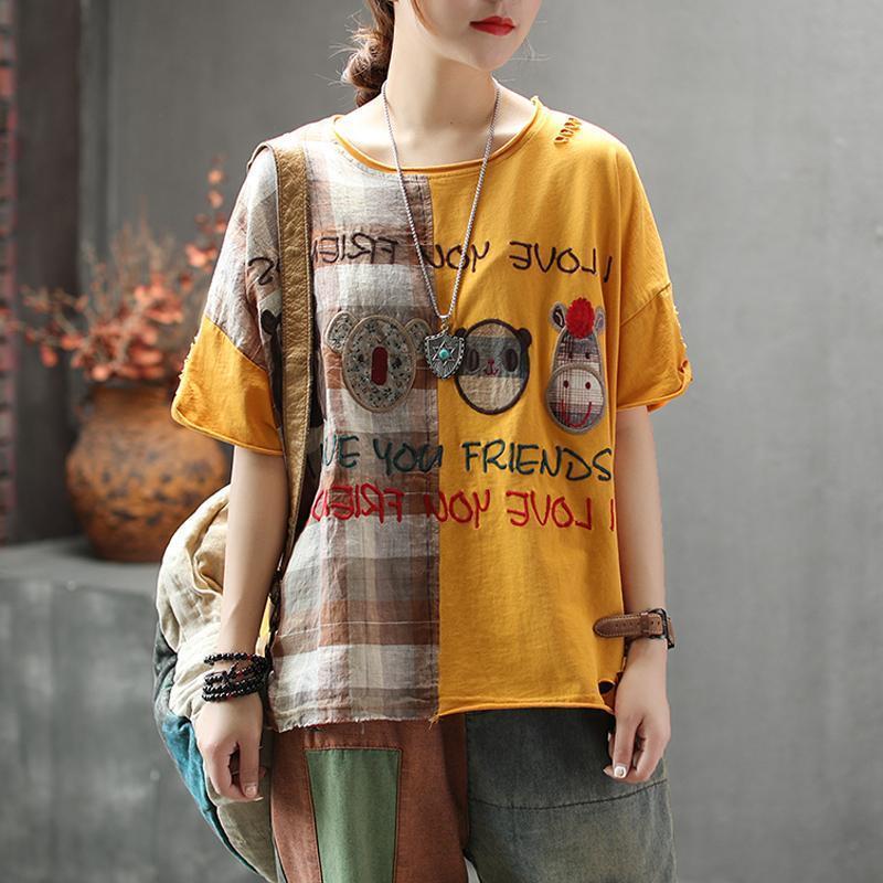 women embroidered cartoon retro casual t-shirt