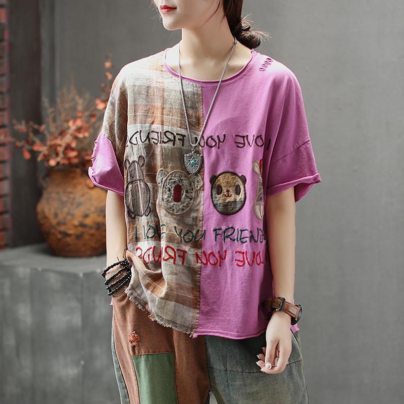 women embroidered cartoon retro casual t-shirt