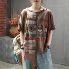 women embroidered cartoon retro casual t-shirt