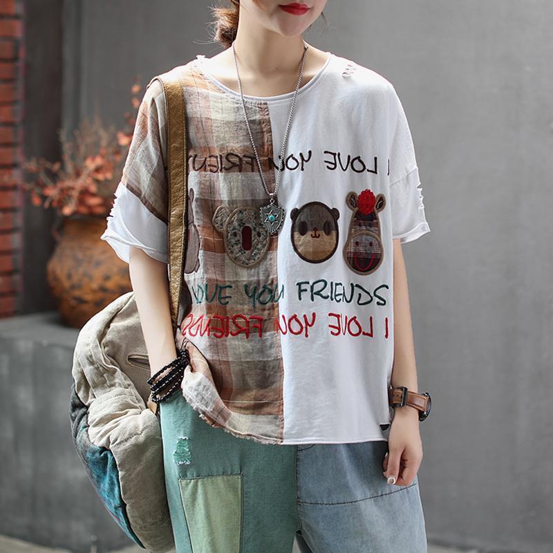 women embroidered cartoon retro casual t-shirt