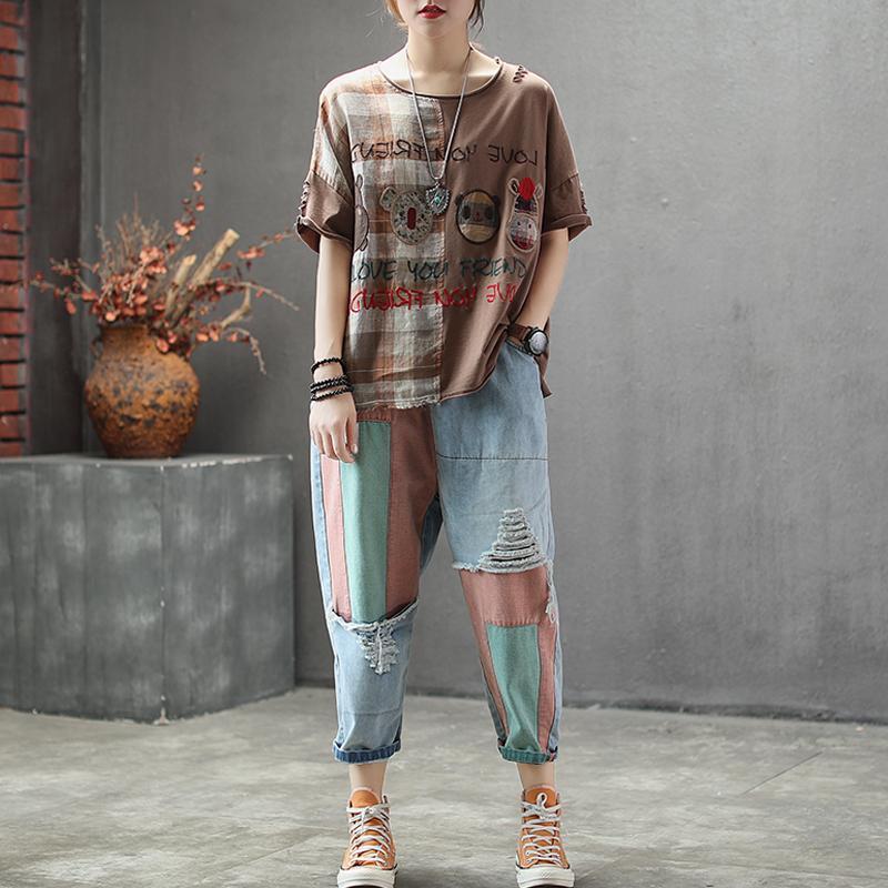 women embroidered cartoon retro casual t-shirt