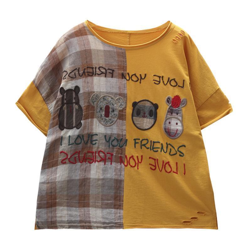 women embroidered cartoon retro casual t-shirt