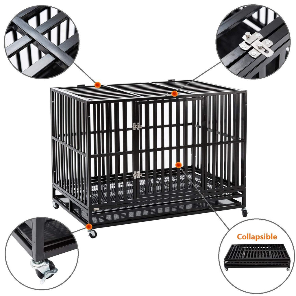 Bestmart INC Heavy Duty Dog CaSquare Tube Crate Kennel Metal Pet Playpen Portable w/Tray New