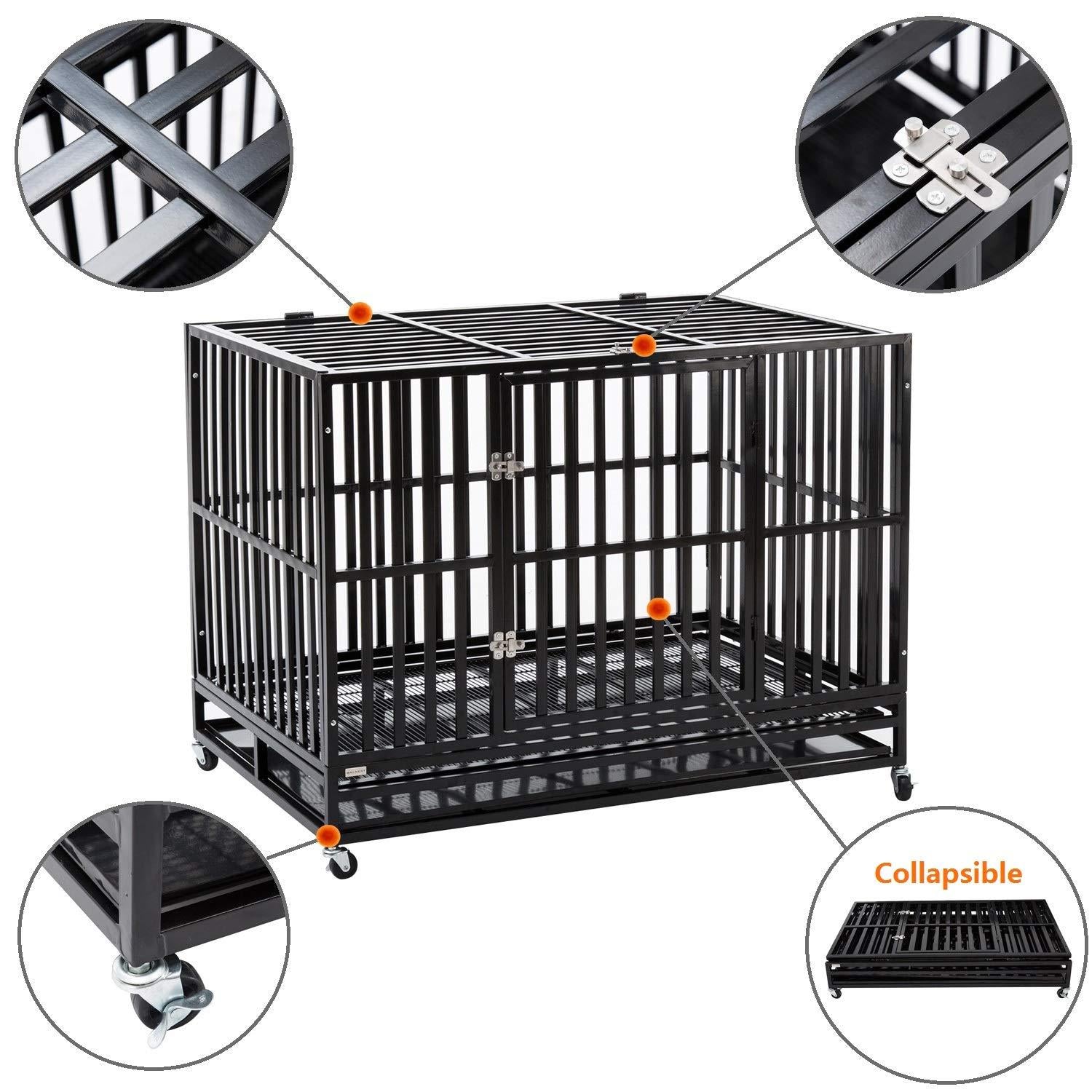 Bestmart INC Heavy Duty Dog CaSquare Tube Crate Kennel Metal Pet Playpen Portable w/Tray New