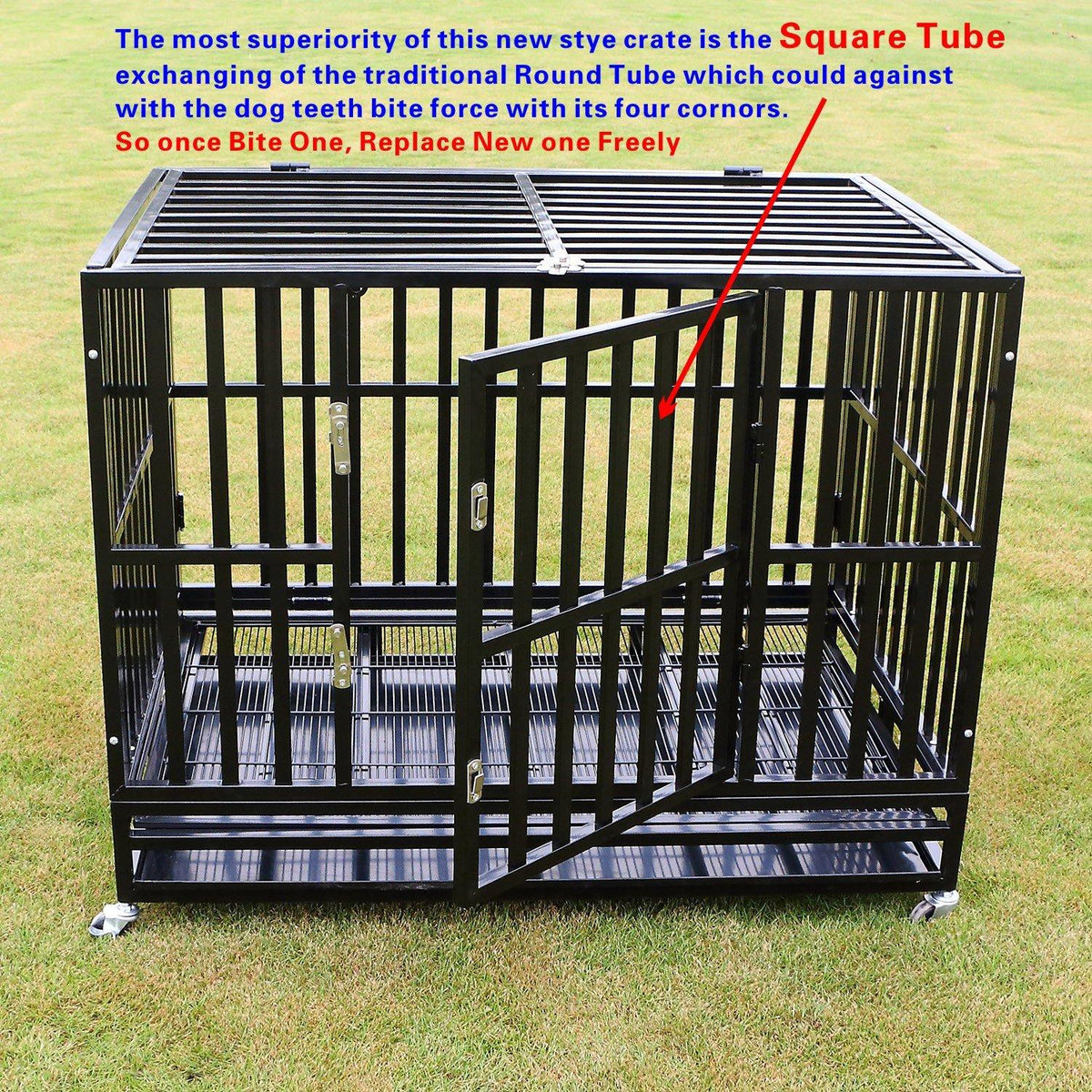 Bestmart INC Heavy Duty Dog CaSquare Tube Crate Kennel Metal Pet Playpen Portable w/Tray New