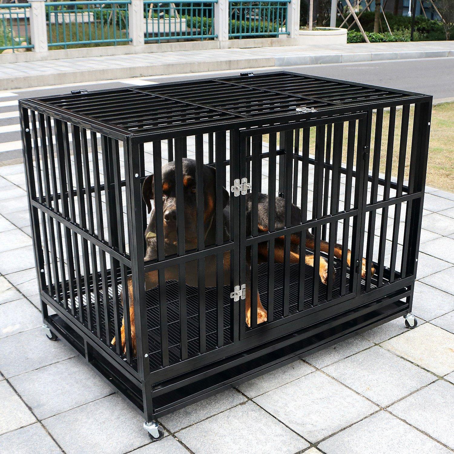 Bestmart INC Heavy Duty Dog CaSquare Tube Crate Kennel Metal Pet Playpen Portable w/Tray New