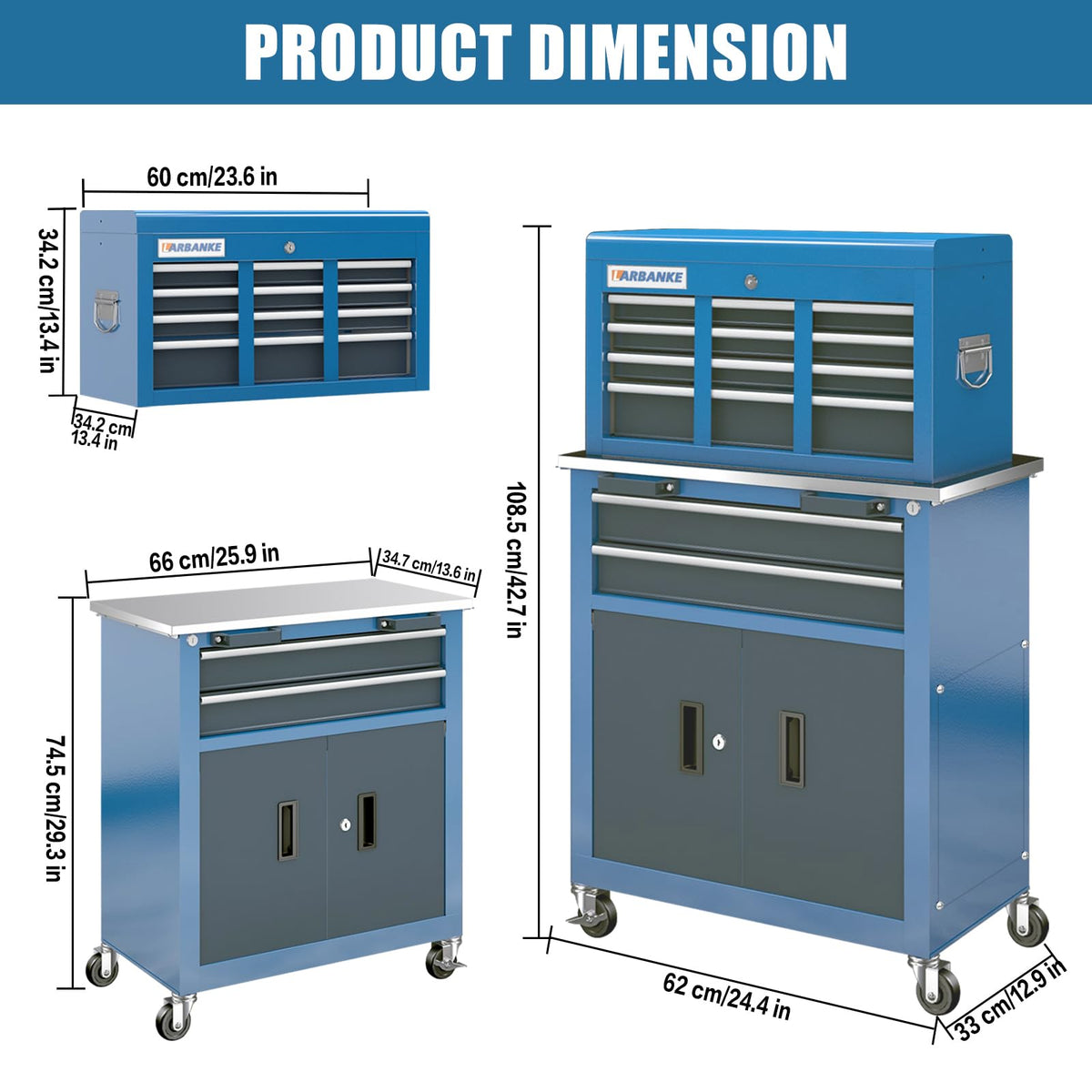 8-Drawer Rolling Tool Chest,Tool Chest with 360° Brake Wheels and Padded Feet,Tool Cabinet with LocSystem and Drawer Liners,Ideal  for Garaand Workshop