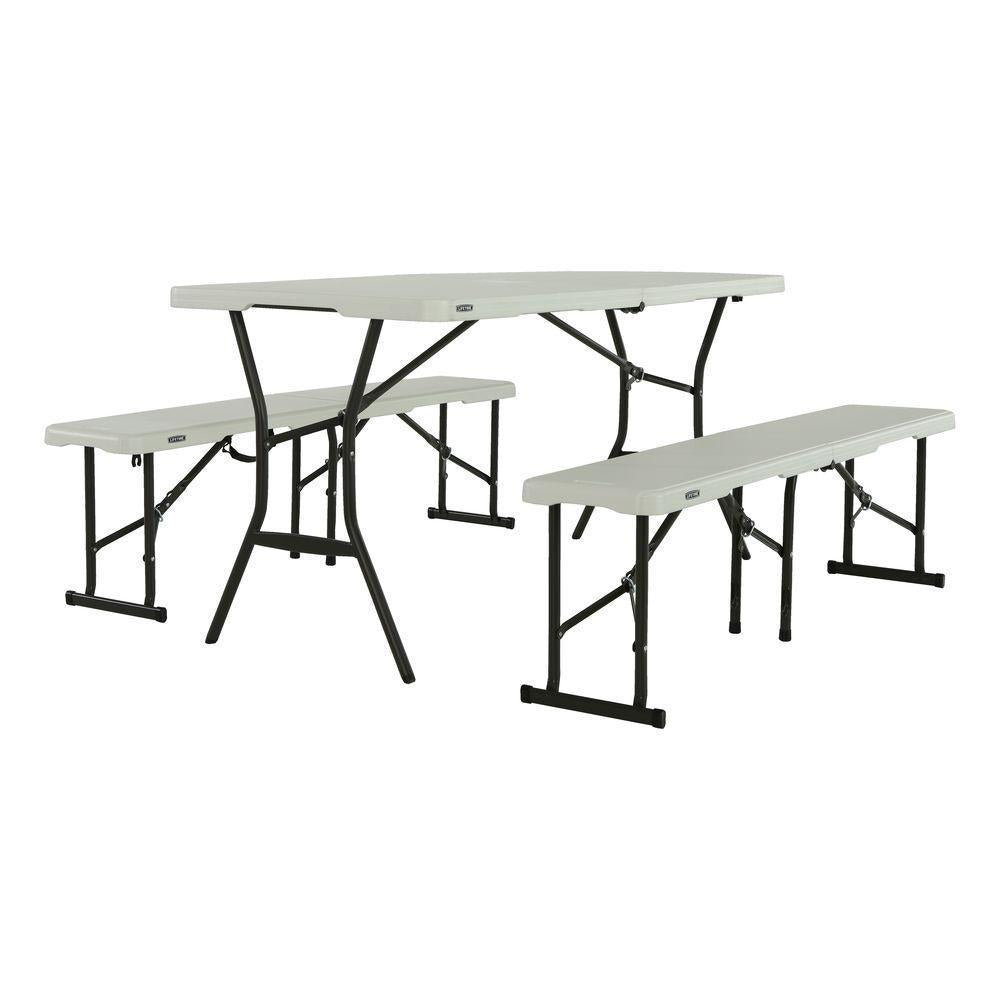 3-Piece Pearl Fold-in-Half Folding Picnic Table Bench Set