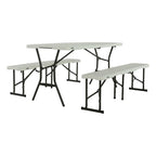 3-Piece Pearl Fold-in-Half Folding Picnic Table Bench Set