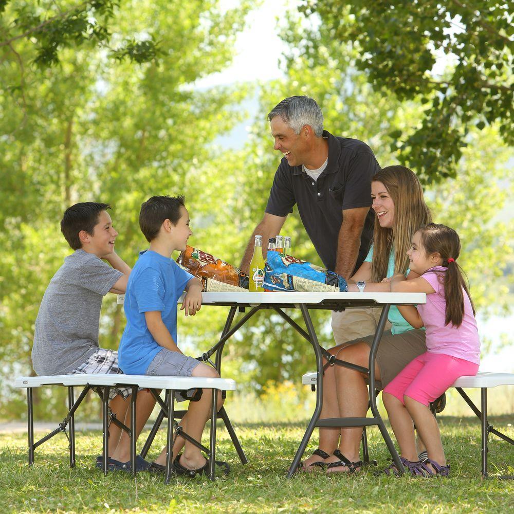 3-Piece Pearl Fold-in-Half Folding Picnic Table Bench Set