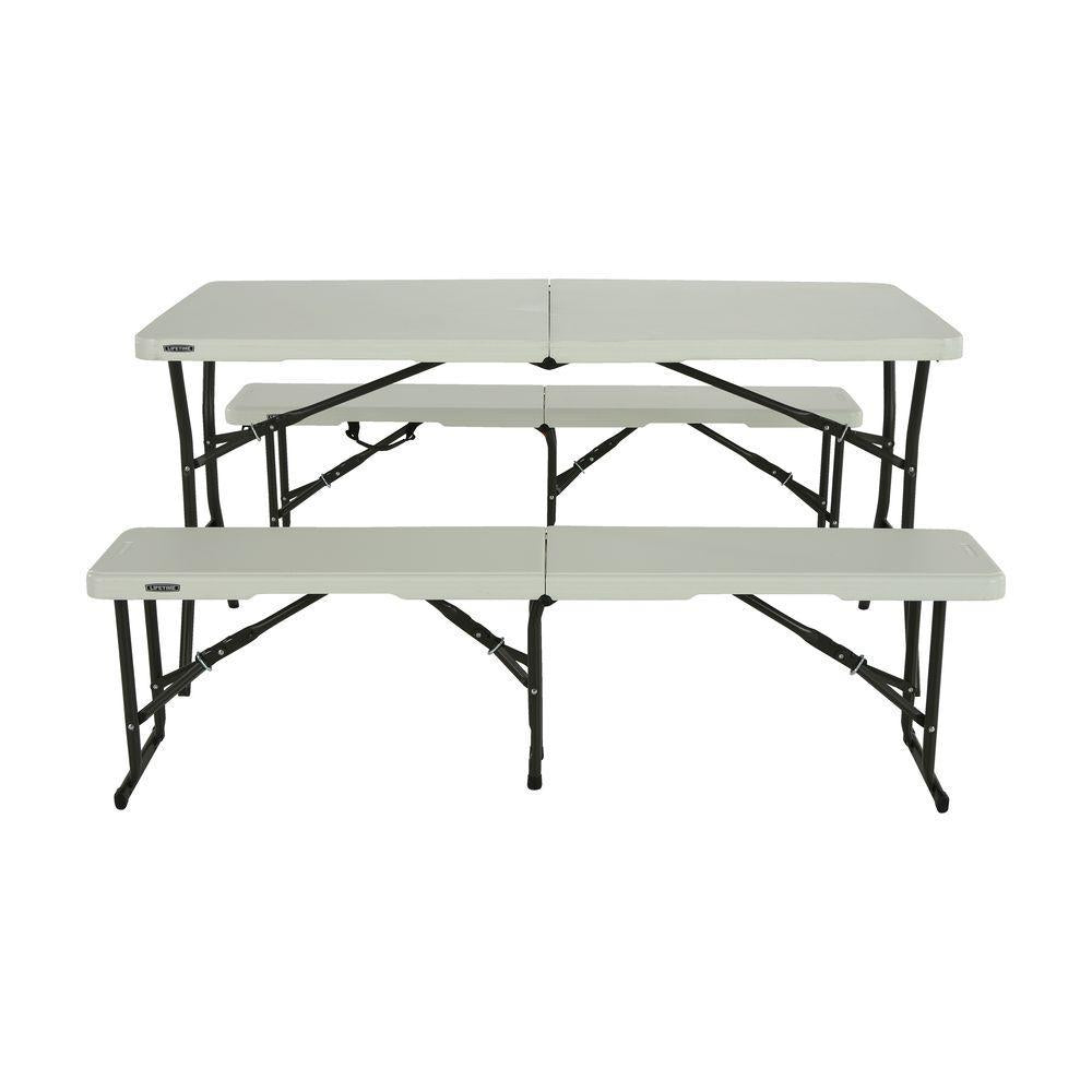 3-Piece Pearl Fold-in-Half Folding Picnic Table Bench Set