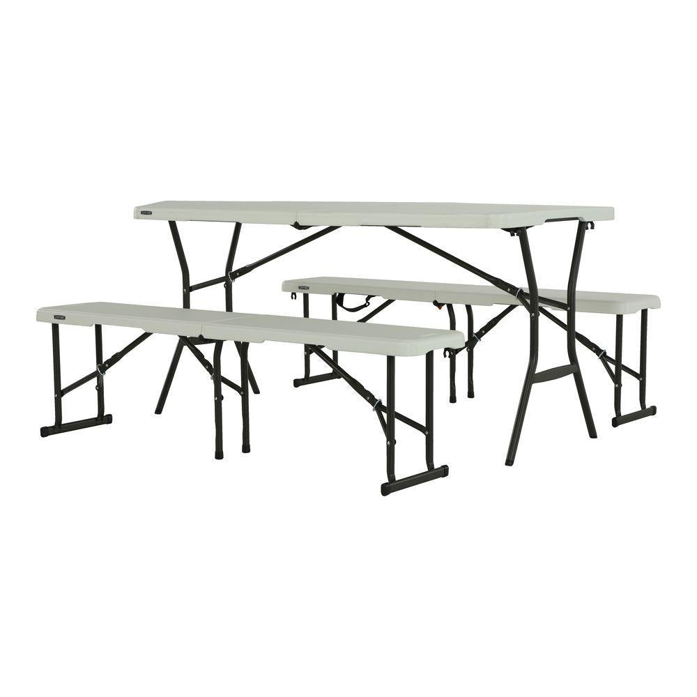 3-Piece Pearl Fold-in-Half Folding Picnic Table Bench Set