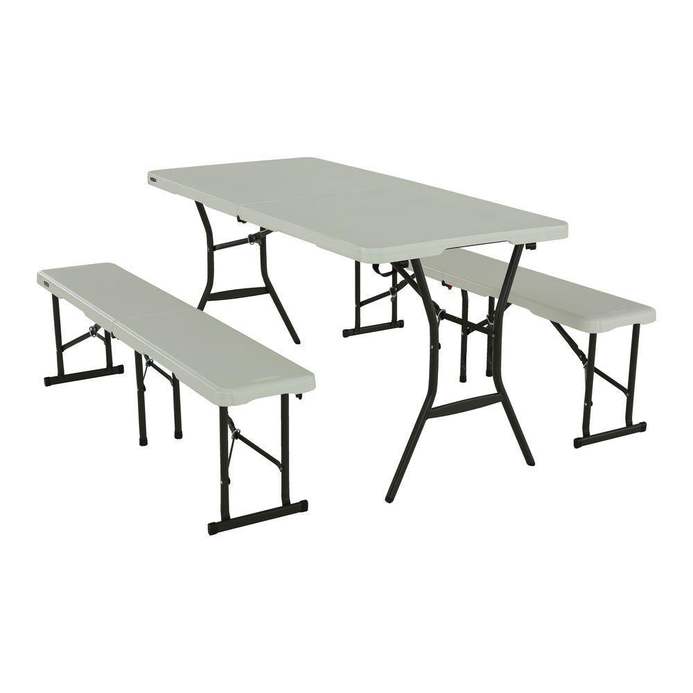 3-Piece Pearl Fold-in-Half Folding Picnic Table Bench Set
