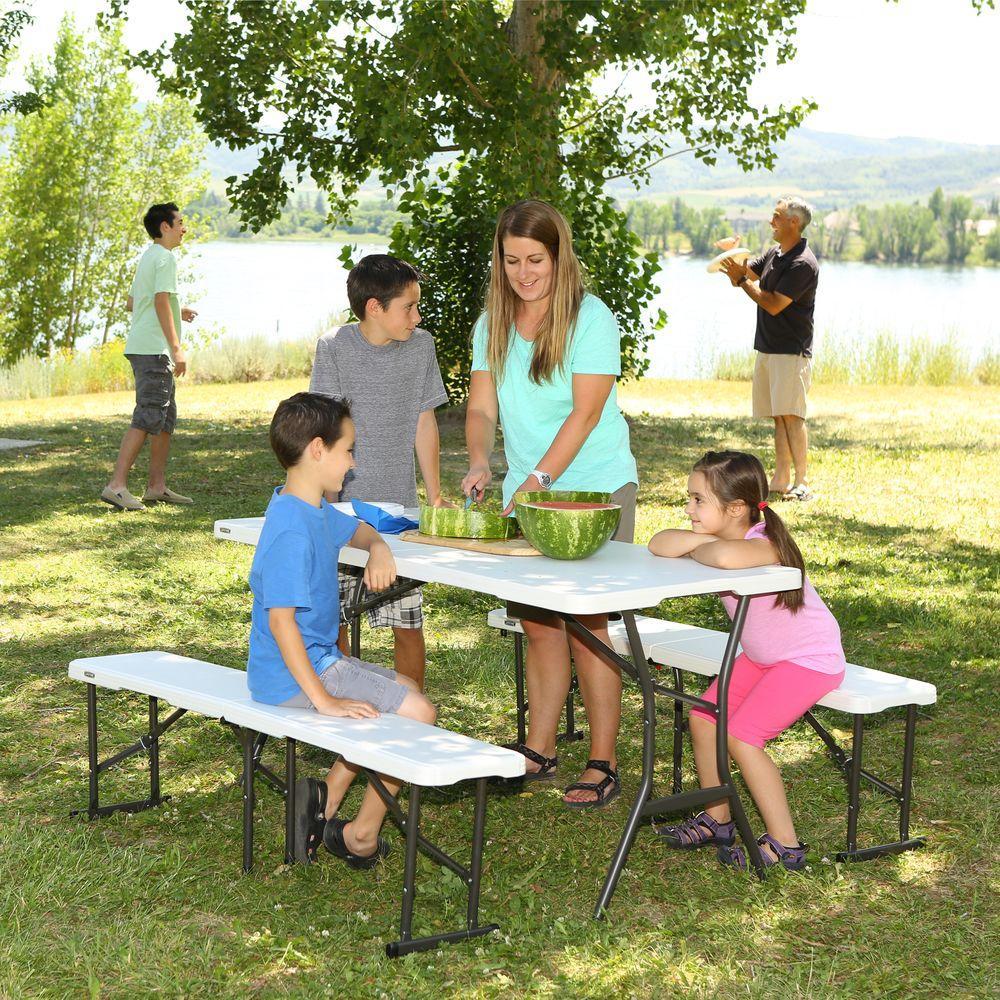 3-Piece Pearl Fold-in-Half Folding Picnic Table Bench Set