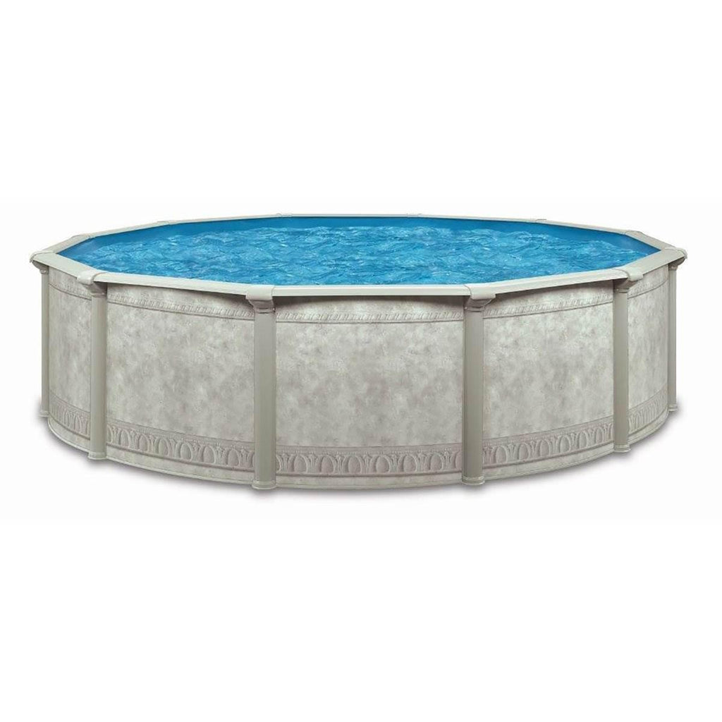 Aquarian Pools Khaki Venetian 18 foot x 52 Inch Round Steel Outdoor Backyard Above Ground Family Swimming Pool with Skimmer and