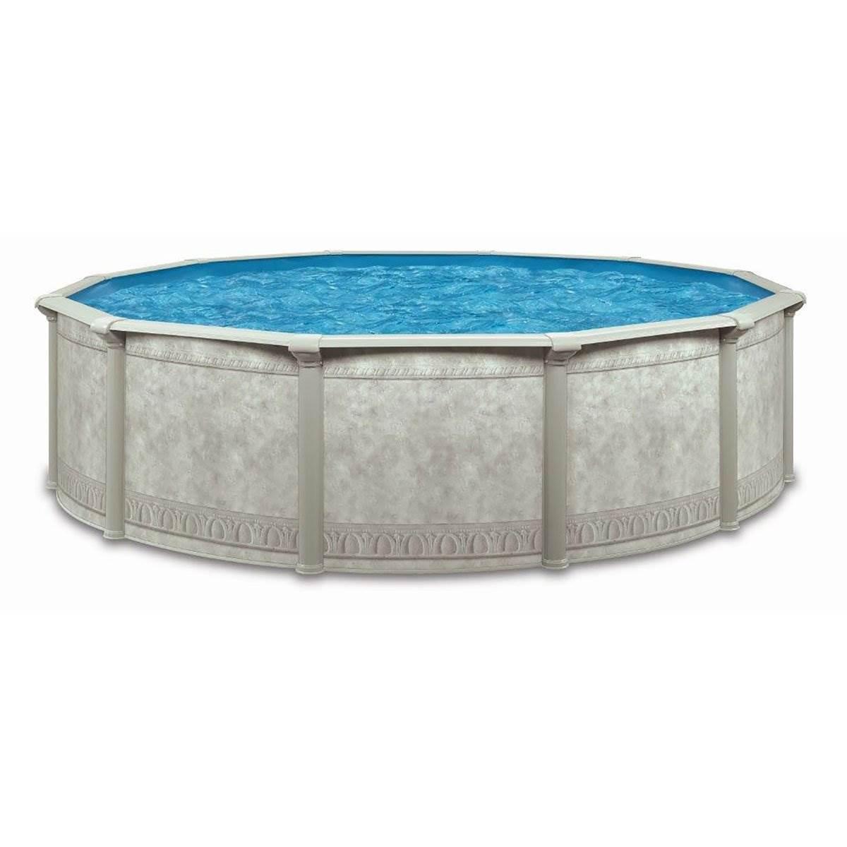 Aquarian Pools Khaki Venetian 18 foot x 52 Inch Round Steel Outdoor Backyard Above Ground Family Swimming Pool with Skimmer and