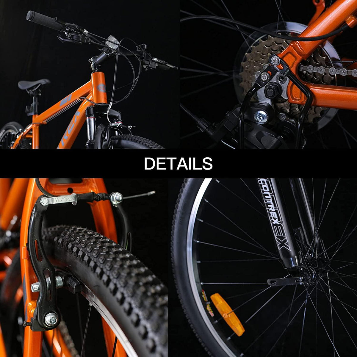 Mountain Bike 26 Inch Wheels 21 Speed Aluminum Frame Trail Bicycle with Suspension, Linear Pull V Brakes,Cycling Sports Bicycle Lightweight for Man&amp;Woman Youth&amp;Adult(Orange)