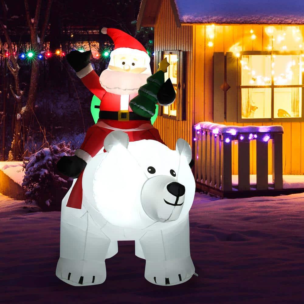6.5 ft. Pre-Lit LED Lights Christmas Inflatable Santa Riding Polar Bear Christmas Inflatable Shaking Head LED Lights