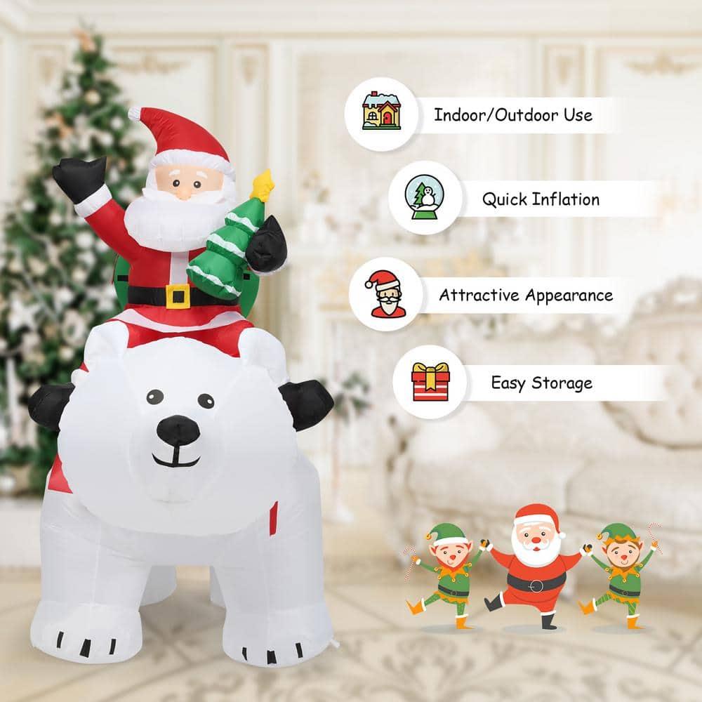 6.5 ft. Pre-Lit LED Lights Christmas Inflatable Santa Riding Polar Bear Christmas Inflatable Shaking Head LED Lights