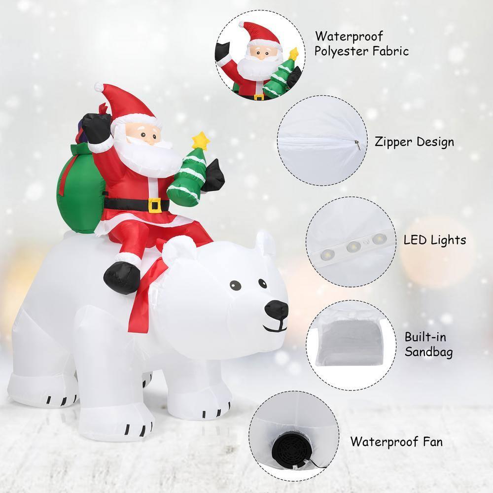 6.5 ft. Pre-Lit LED Lights Christmas Inflatable Santa Riding Polar Bear Christmas Inflatable Shaking Head LED Lights
