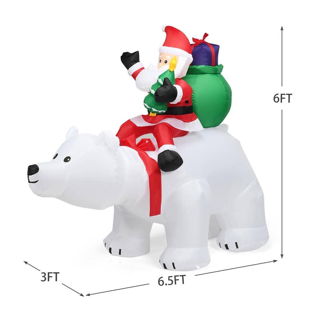 6.5 ft. Pre-Lit LED Lights Christmas Inflatable Santa Riding Polar Bear Christmas Inflatable Shaking Head LED Lights