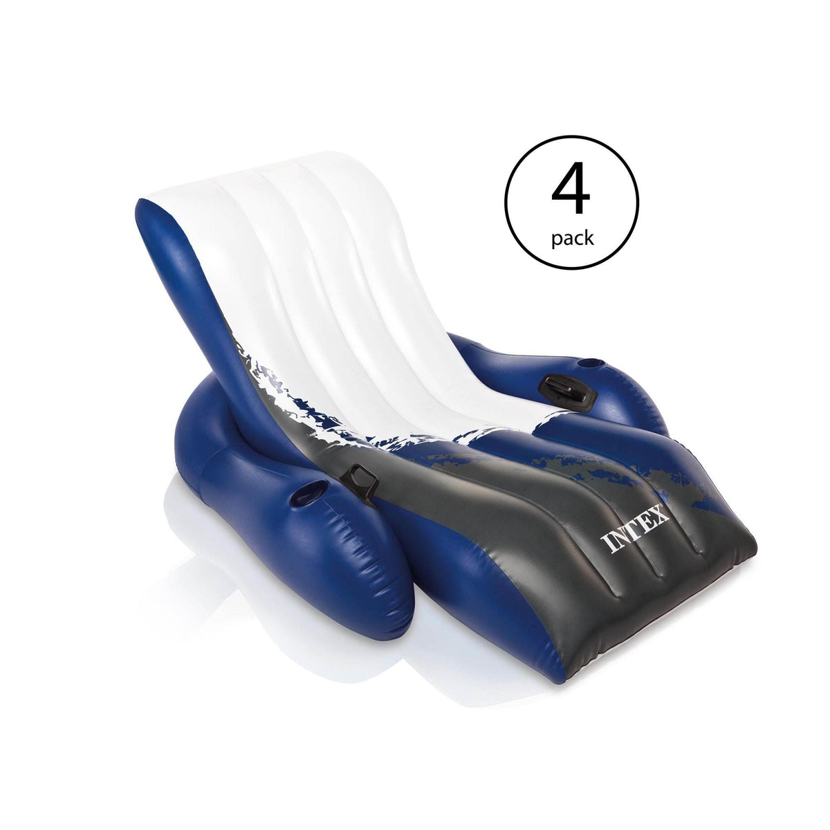Inflatable Floating Lounge Pool Recliner Chair with Cup Holders (4 Pack)