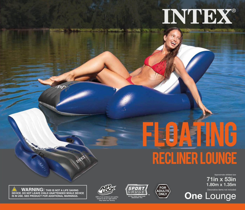Inflatable Floating Lounge Pool Recliner Chair with Cup Holders (4 Pack)