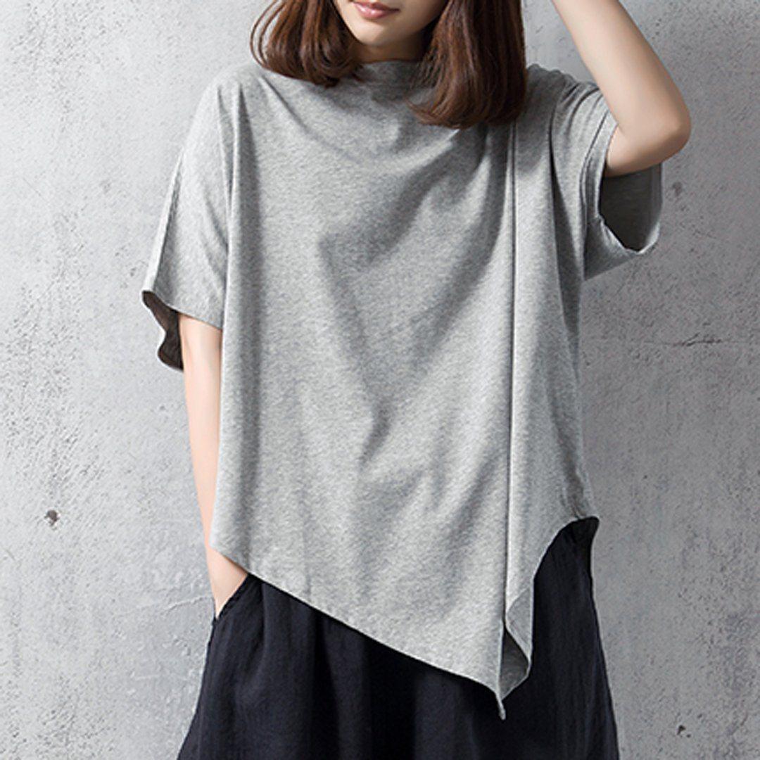 babakud solid casual loose irregular t-shirt