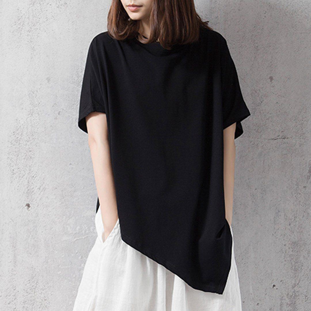 babakud solid casual loose irregular t-shirt