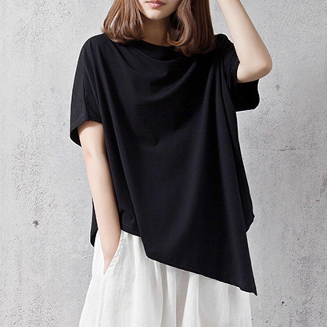 babakud solid casual loose irregular t-shirt
