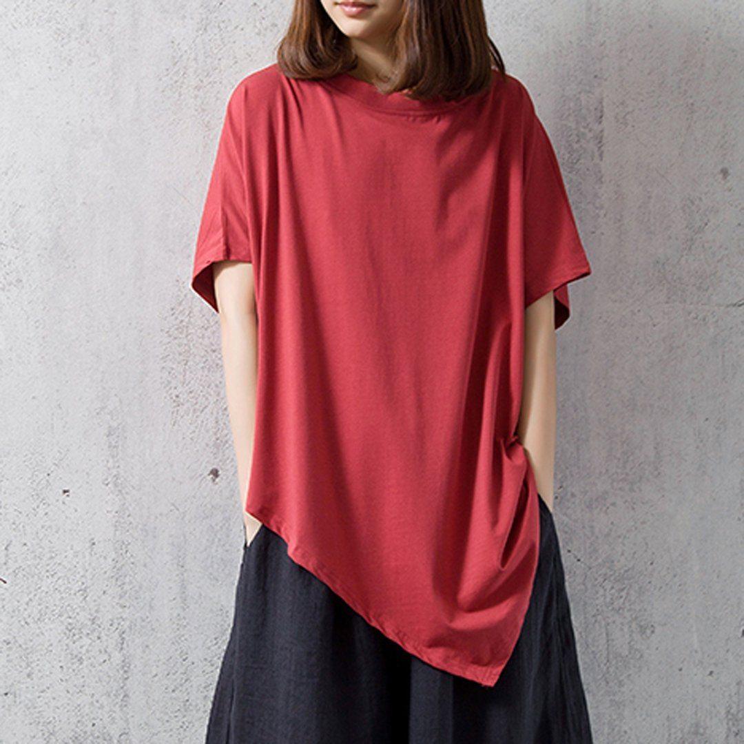 babakud solid casual loose irregular t-shirt