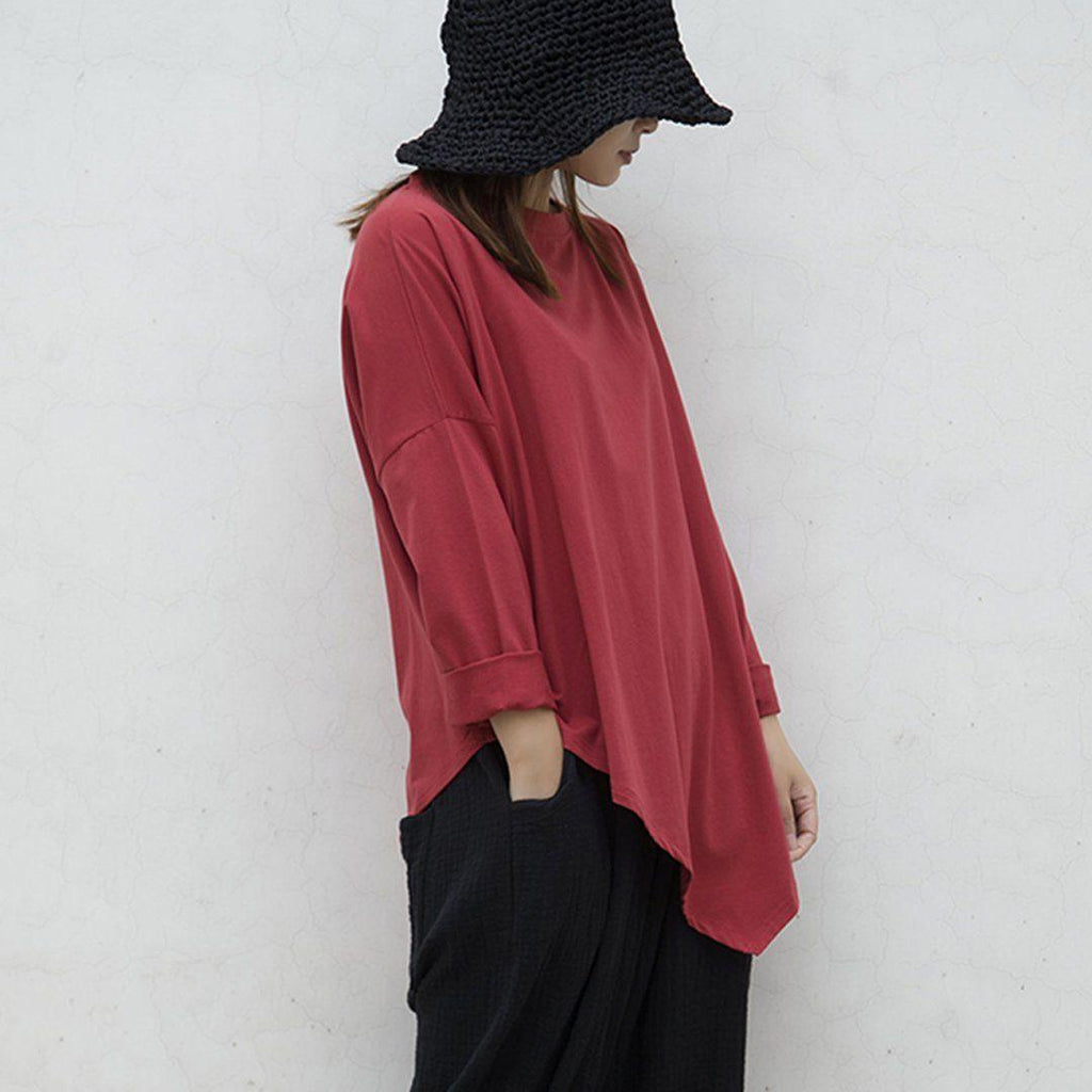 babakud solid casual loose irregular t-shirt