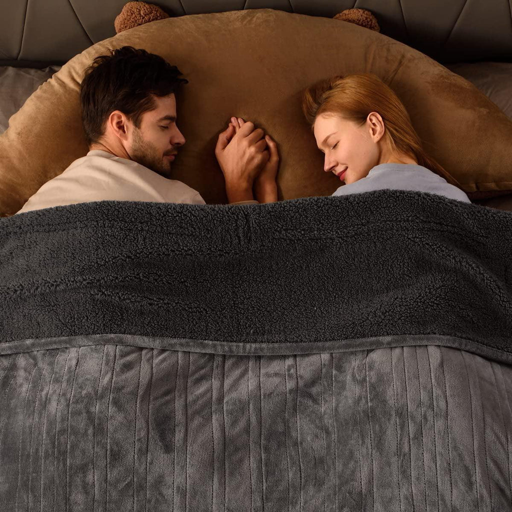 [Lanuch]  Size 100" x 90" Electric Heated Throw Blanket, Dual Controllers, 5 Year Warranty, Velvet/Sherpa, 10 Heating Levels &amp; 1-12H Auto Off, Over-Heat Protect, ETL, Machine Washable