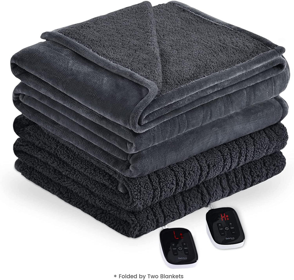 [Launch]  Queen Size 84" x 90" Electric Heated Throw Blanket, Dual Controllers, 5 Year Warranty, Velvet/Sherpa, 10 Heating Levels &amp; 1-12H Auto Off, Over-Heat Protect, ETL, Machine Washable