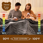 [Lanuch]  Size 100" x 90" Electric Heated Throw Blanket, Dual Controllers, 5 Year Warranty, Velvet/Sherpa, 10 Heating Levels &amp; 1-12H Auto Off, Over-Heat Protect, ETL, Machine Washable