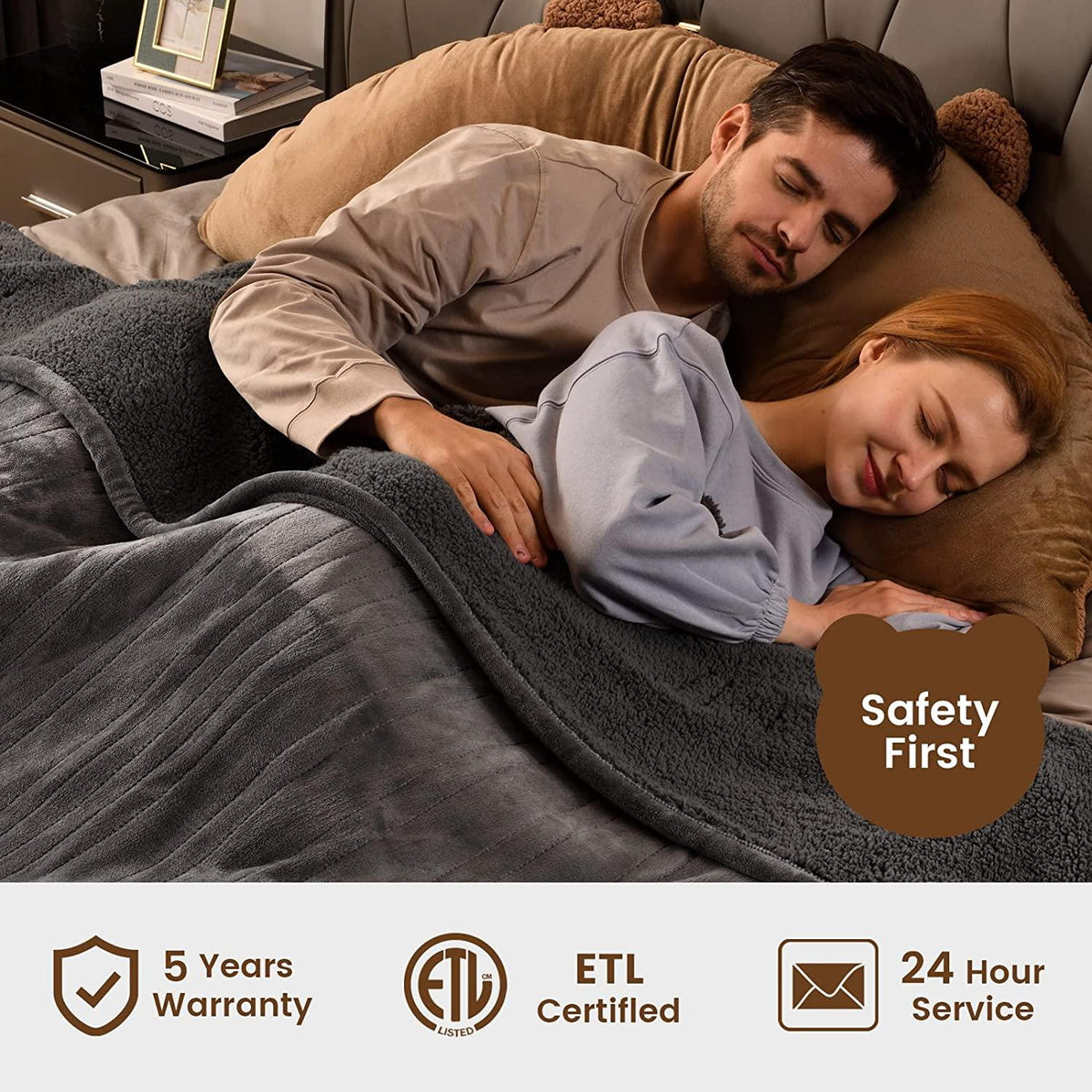 [Lanuch]  Size 100" x 90" Electric Heated Throw Blanket, Dual Controllers, 5 Year Warranty, Velvet/Sherpa, 10 Heating Levels &amp; 1-12H Auto Off, Over-Heat Protect, ETL, Machine Washable