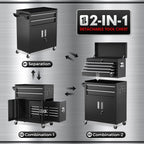 8-Drawers Rolling Tool Chest, Assembled Tool Chest with Wheels, Detachable Top Tool Box, Tool Cabinet for Repair Room,Warehouse, Rolling Tool Box with Hooks,Tray Divider,Liners(Black)