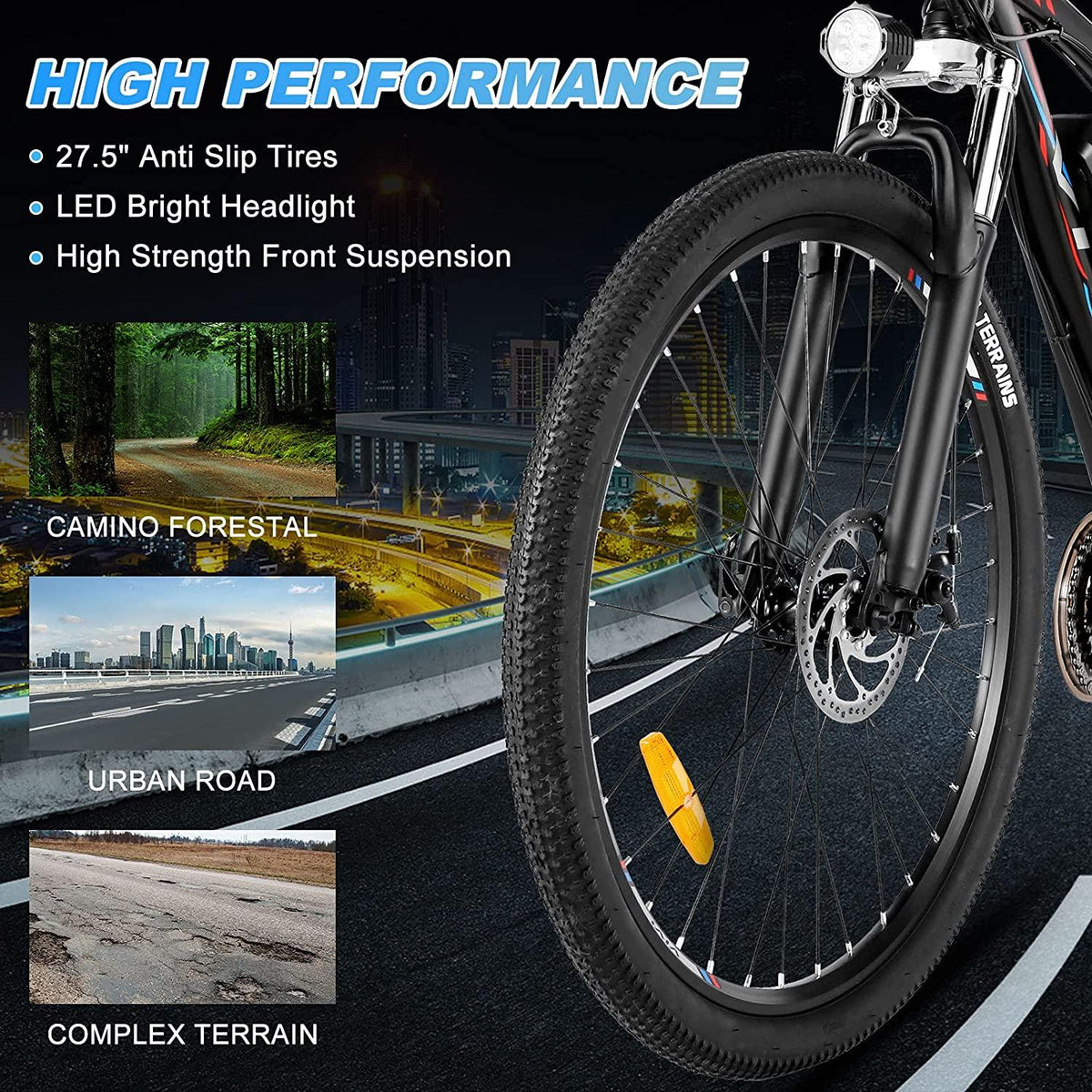 VIVI Electric Bike 27.5" Electric Mountain Bike 500W Adults Ebike, Electric Bike for Adults with Removable 48V 10Ah Battery,  21 Speed Gears