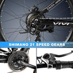 VIVI 27.5'' Electric Bike, Electric Mountain Bike, 22MPH 500W Ebike, Electric Bike for Adults with Removable 48V 10Ah Battery,  21 Speed