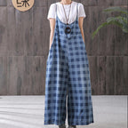 Plaid Bib Loose Literary Casual Jumpsuits