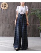 Plaid Bib Loose Literary Casual Jumpsuits