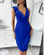 ruffles sheer mesh slit zipper design dress