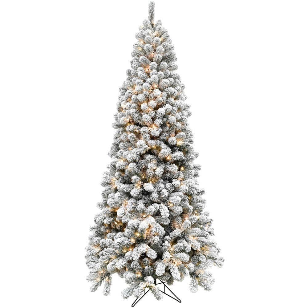 7.5 ft. Pre-Lit Flocked Silverton Artificial Christmas Tree with Clear LED String Lighting
